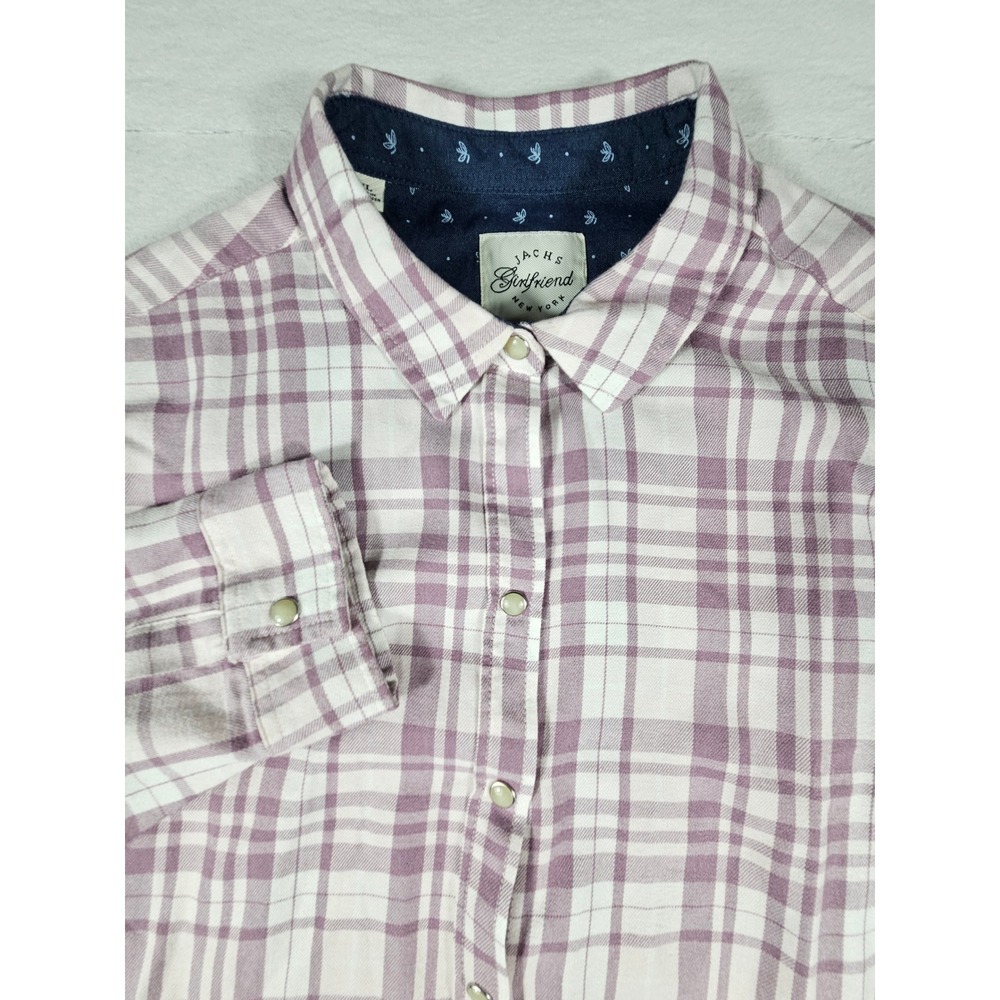 Jachs‎ Girlfriend Purple Plaid Button Down Shirt XL Long Sleeve Pockets 1612218